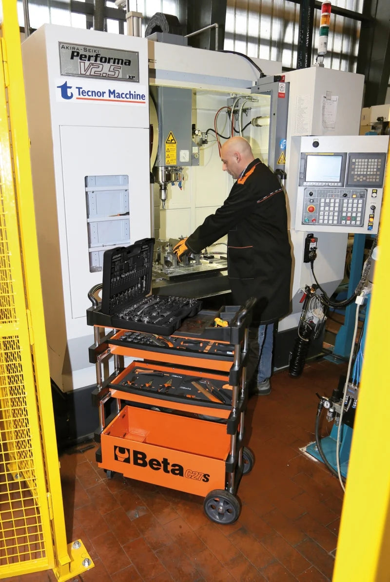 Folding Tool Trolley for Outdoor Jobs, 2 Drawers, 990x390x700mm, Centralized Lock, 160mm Fixed Castors - Beta Tools C27S-G