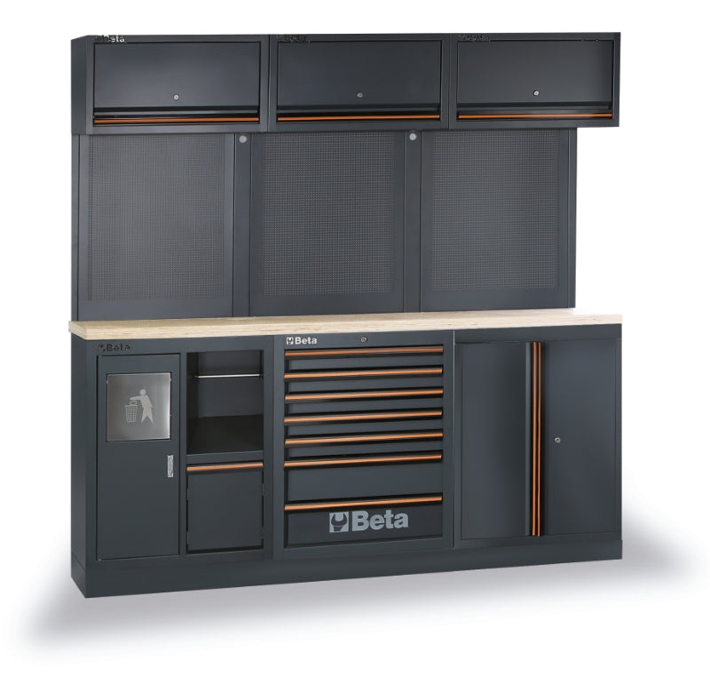 Workbenches for Workshop Equipment Combination with Wood Worktop, Drawers, Tool Panels, and Cabinets - BetaC45PRO C45PRO AW