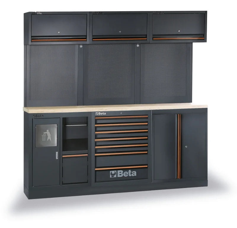 Workbenches for Workshop Equipment Combination with Wood Worktop, Drawers, Tool Panels, and Cabinets - BetaC45PRO C45PRO AW