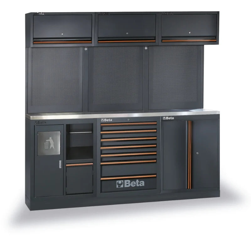 Workshop Equipment Combination with Stainless Steel Worktop, Drawers, Tool Panels, and Cabinets - BetaC45PRO C45PRO AX