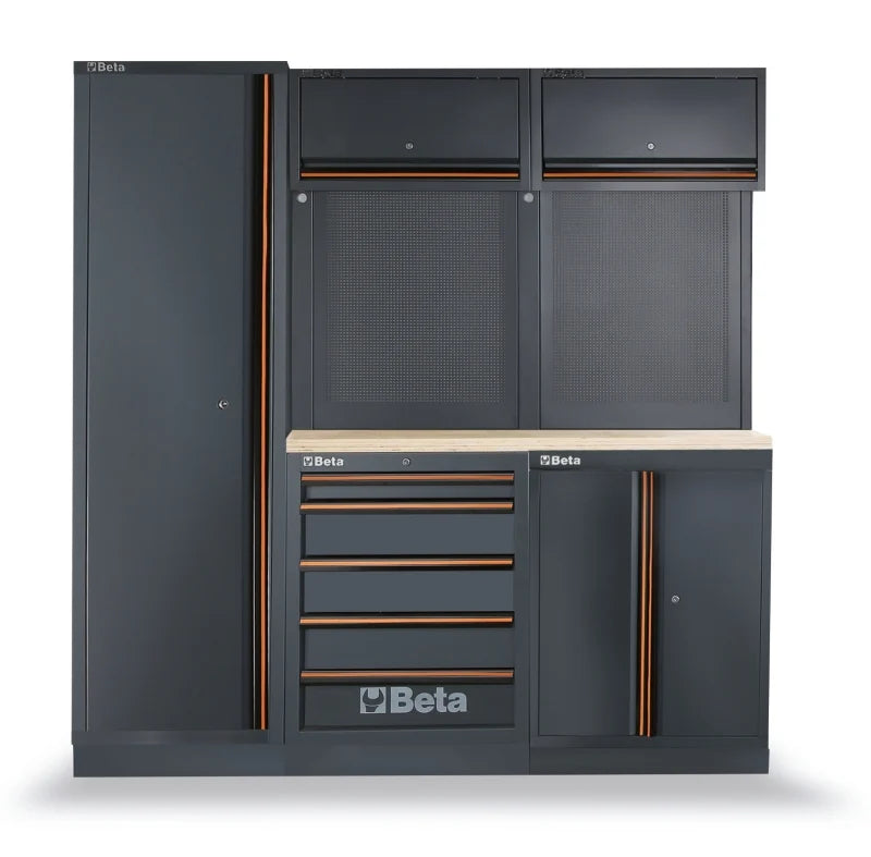 Workshop Equipment Combination with Wood Worktop, Drawers, Tool Panels, and Cabinets - BetaC45PRO C45PRO BW