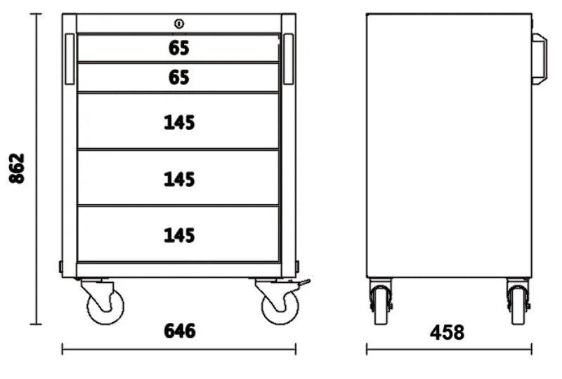 Mobile Roller Cab with 5 Drawers and Swivel Castors for Workshop - BetaC45PRO C45PRO C5