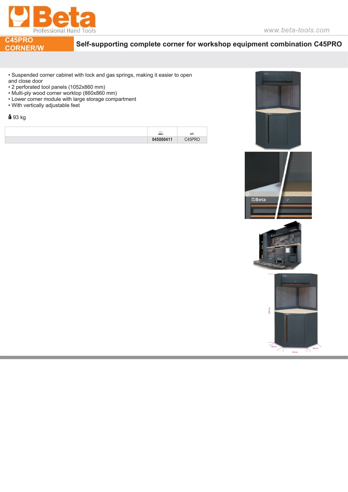 Self-Supporting Corner Unit with Locking Cabinet, Tool Panels, and Woo ...