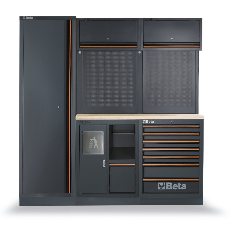 Workshop Equipment Combination with Wood Worktop, Drawers, Tool Panels, and Cabinets - BetaC45PRO C45PRO CW