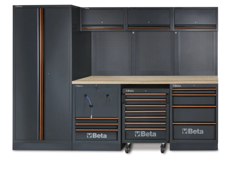 Workshop Equipment Combination with Wood Worktop, Drawers, Tool Panels, and Cabinets - BetaC45PRO C45PRO HW
