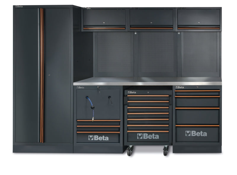 Workshop Equipment Combination with Stainless Steel Worktop, Drawers, Tool Panels, and Cabinets - BetaC45PRO C45PRO HX