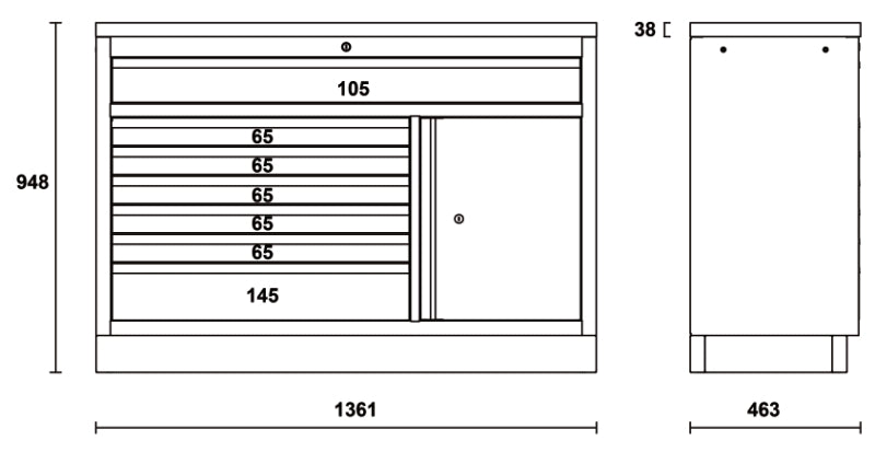 Fixed Module with 7 Drawers and Storage Compartment for Workbench - BetaC45PRO C45PRO M7A/W