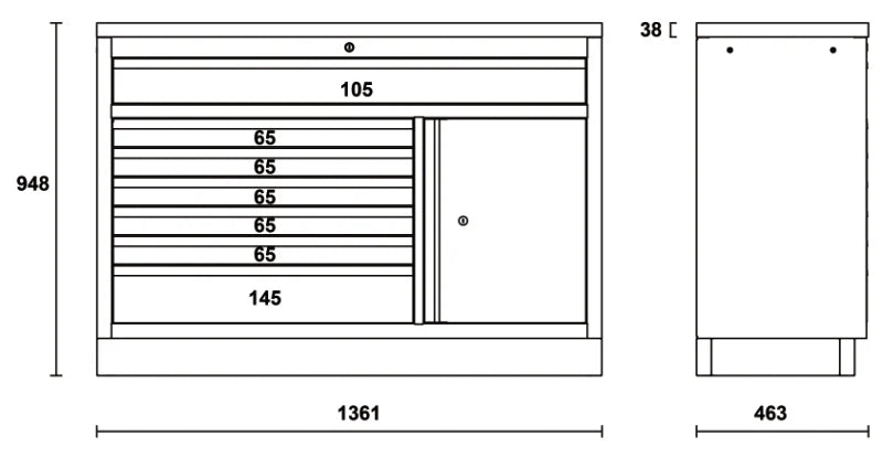 Fixed Module with 7 Drawers and Storage Compartment for Workbench - BetaC45PRO C45PRO M7A/W