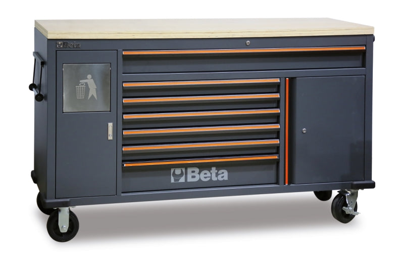 Work Station Roller Cab with 7 Drawers and Built-In Waste Bin - BetaC45PRO C45PRO MWS/W