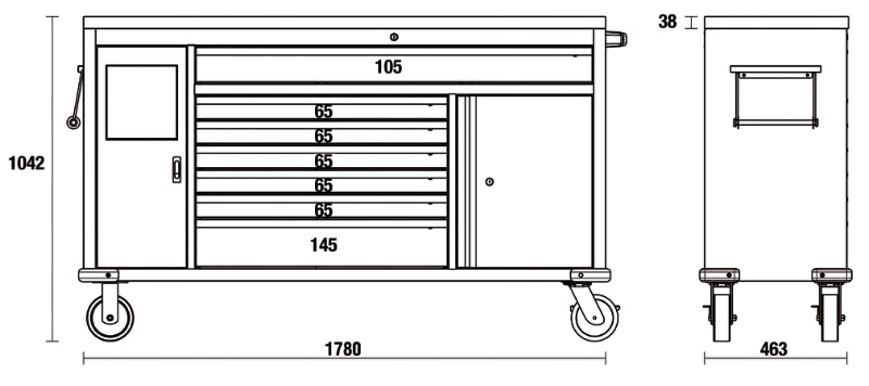 Work Station Roller Cab with 7 Drawers and Built-In Waste Bin - BetaC45PRO C45PRO MWS/W
