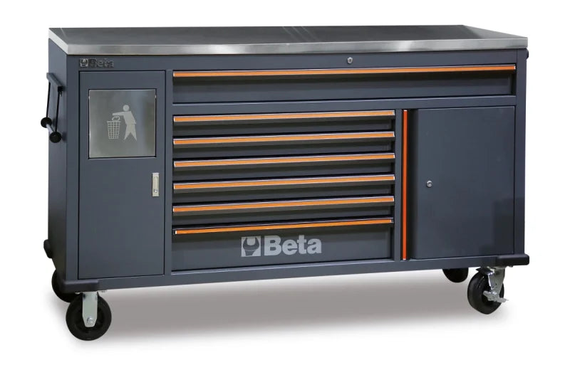 Work Station Roller Cab with 7 Drawers and Built-In Waste Bin - BetaC45PRO C45PRO MWS/X