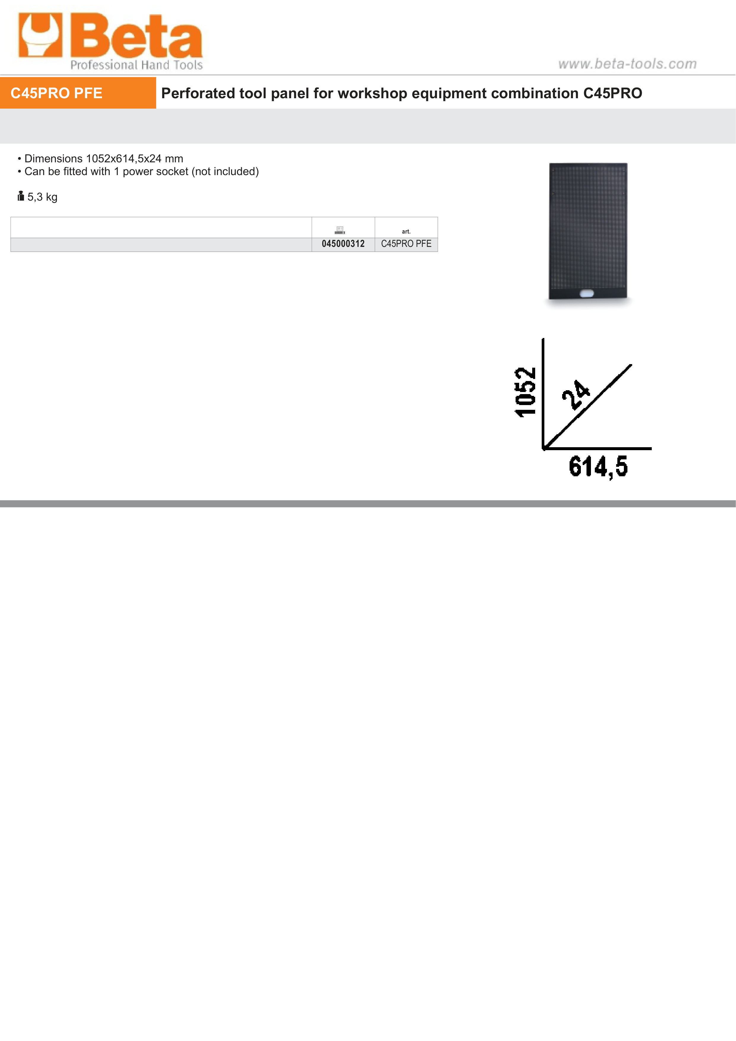 Perforated Tool Panel 1052x614.5mm for Workshop - BetaC45PRO C45PRO PFE