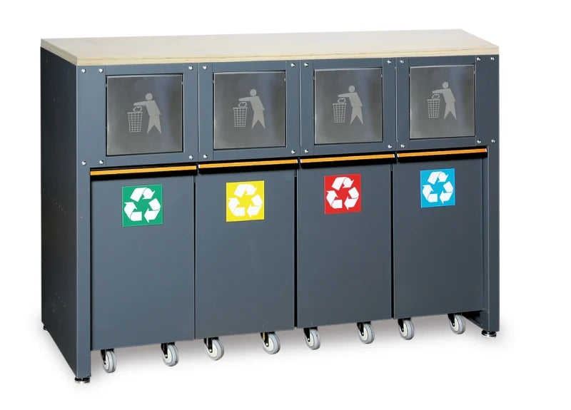 Fixed Sorted Waste Collection Module with Worktop and 4 Containers for Workshop - BetaC45PRO C45PRO RD/W