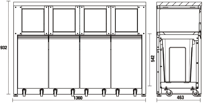 Fixed Sorted Waste Collection Module with Stainless Steel Worktop and 4 Containers for Workshop - BetaC45PRO C45PRO RD/X
