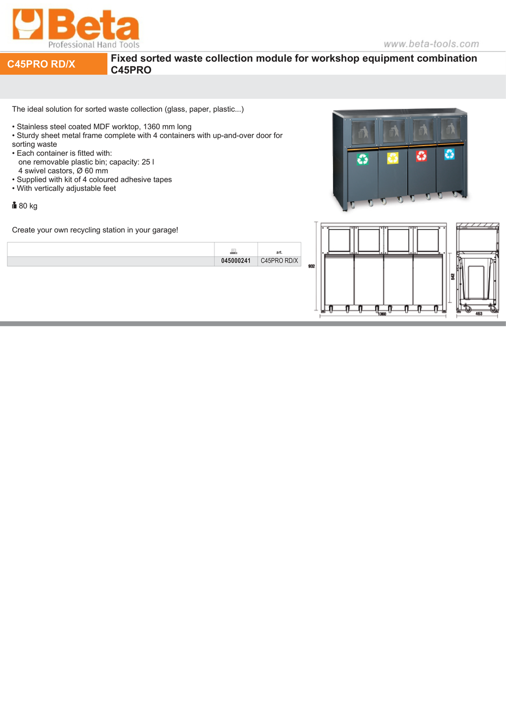Fixed Sorted Waste Collection Module with Stainless Steel Worktop and ...