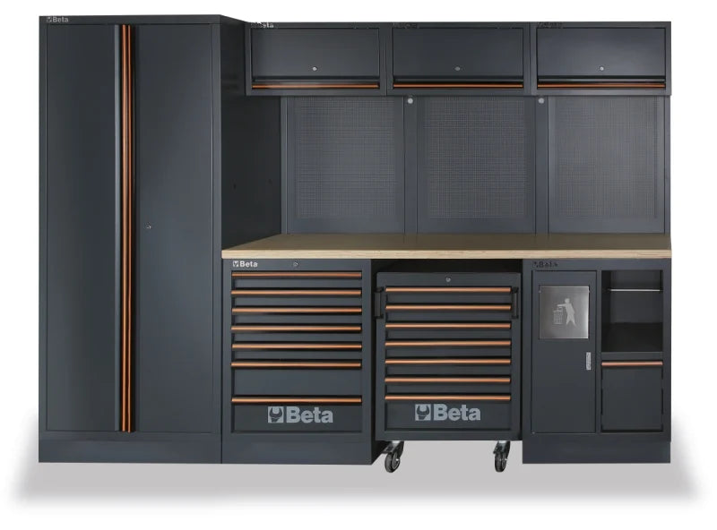 Workshop Equipment Combination with Wood Worktop, Drawers, Tool Panels, and Cabinets - BetaC45PRO C45PRO W