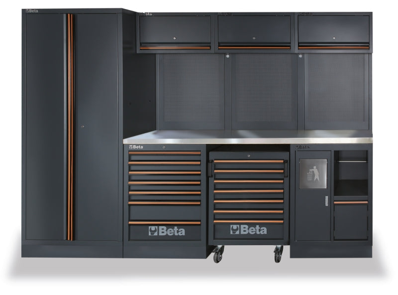 Workshop Equipment Combination with Worktop, Drawers, Tool Panels, and Cabinets - BetaC45PRO C45PRO X