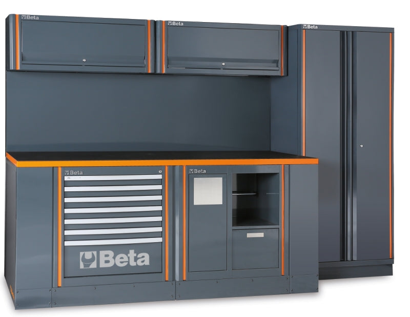 Workshop Equipment Set with Two-Door Cabinet, Workbench, 7-Drawer Module, Service Module, Tool Panel, 2.85x2.00x0.76m - BetaRSC55 C55AB