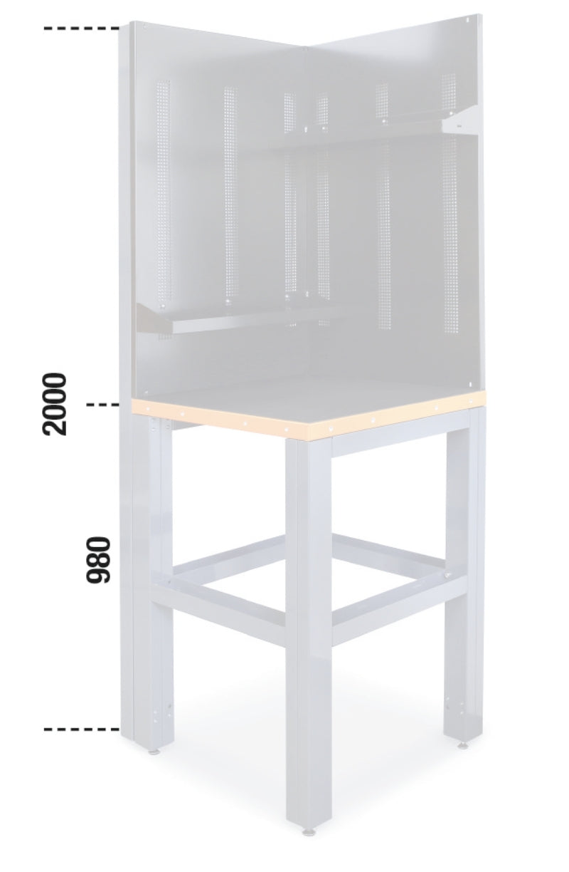 Self-Supporting Complete Corner Worktop, 700x700mm, with Tool Wall Systems and Fixing Shelves - BetaRSC55 C55AC-O