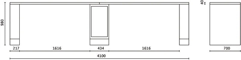 Double 4m Workbench with Central Leg, Shockproof PVC Worktop, Adjustable Feet, 4100x700mm - BetaRSC55 C55BO/D4