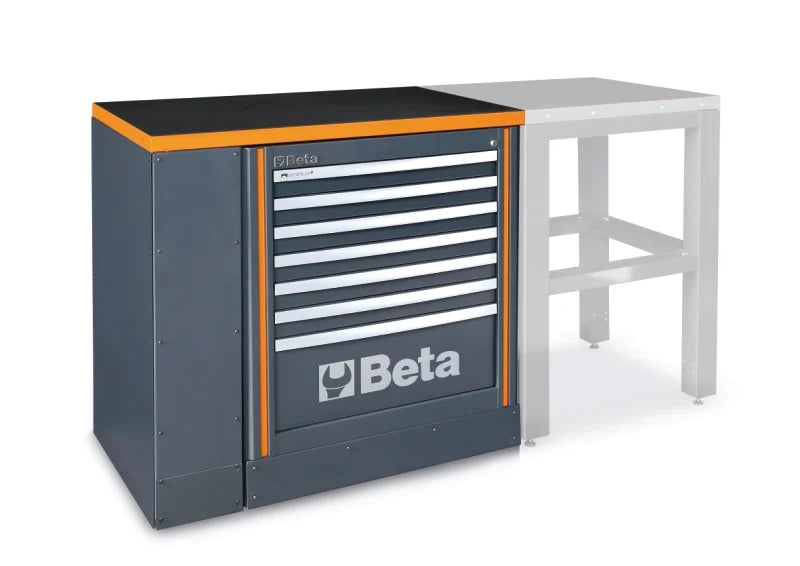 Workbench 1m with 7-Drawer Fixed Module, Shockproof PVC Worktop, Adjustable Feet, 1024x700mm - BetaRSC55 C55BG/1