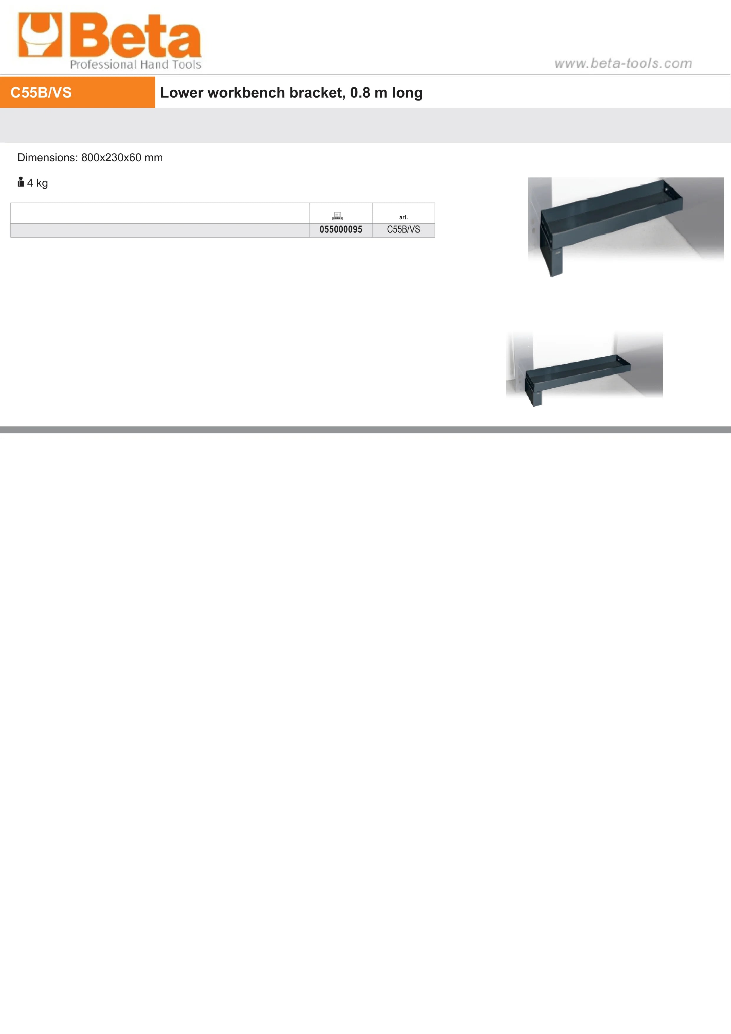 Lower Workbench Bracket 0.8m, 800x230x60mm - BetaRSC55 C55B/VS