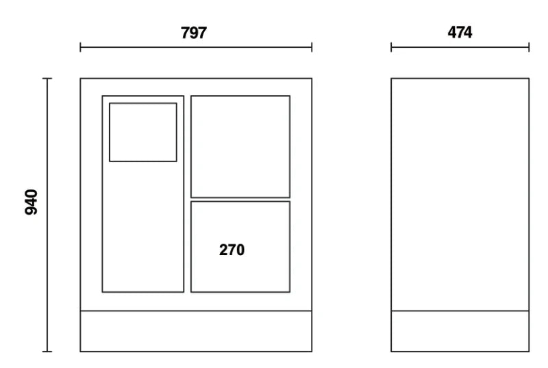 Fixed Service Module with Waste Bin, Paper Roll Compartment, 305x270mm Storage Drawer - BetaRSC55 C55MS