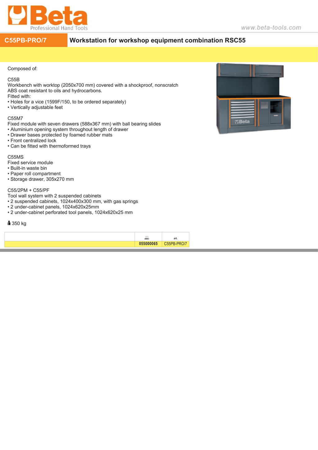WORKSTATION WORKBENCH 7-DRAWER SERVICE MODULE TOOL WALL 2 CABINETS BETA C55PB-PRO 7