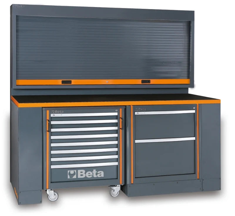 Workshop Equipment Set with Workbench, 8-Drawer Roller Cab, 2-Drawer Module, Wall Tool System, 2.05x2.00x0.76m - BetaRSC55 C55PB/3