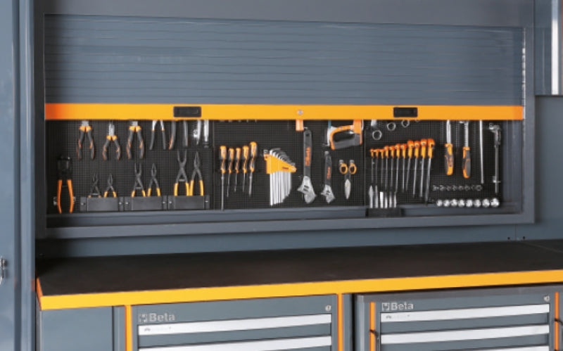 Workshop Equipment Set with Workbench, 8-Drawer Roller Cab, 2-Drawer Module, Wall Tool System, 2.05x2.00x0.76m - BetaRSC55 C55PB/3