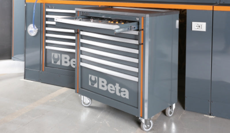 Workshop Equipment Set with Workbench, 8-Drawer Roller Cab, 2-Drawer Module, Wall Tool System, 2.05x2.00x0.76m - BetaRSC55 C55PB/3