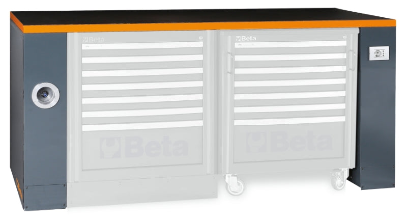 2m Workbench with Shockproof PVC Worktop, Built-In Sockets, Hose Reel, Adjustable Feet, 2050x700mm - BetaRSC55 C55PRO BO/2