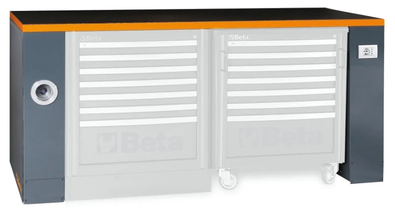 2m Workbench with Shockproof PVC Worktop, Built-In Sockets, Hose Reel, Adjustable Feet, 2050x700mm - BetaRSC55 C55PRO BG/2