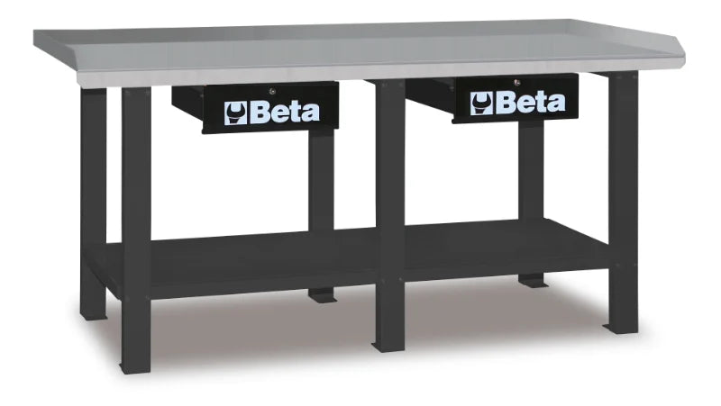 Workbench with Painted Sheet Metal Worktop, 1200kg Capacity, Lockable Drawers - Beta Tools C56-G