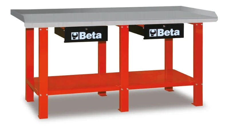 Workbench with Painted Sheet Metal Worktop, 1200kg Capacity, Lockable Drawers - Beta Tools C56-R
