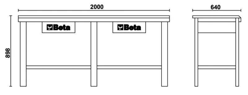 Workbench with Painted Sheet Metal Worktop, 1200kg Capacity, Lockable Drawers - Beta Tools C56-R