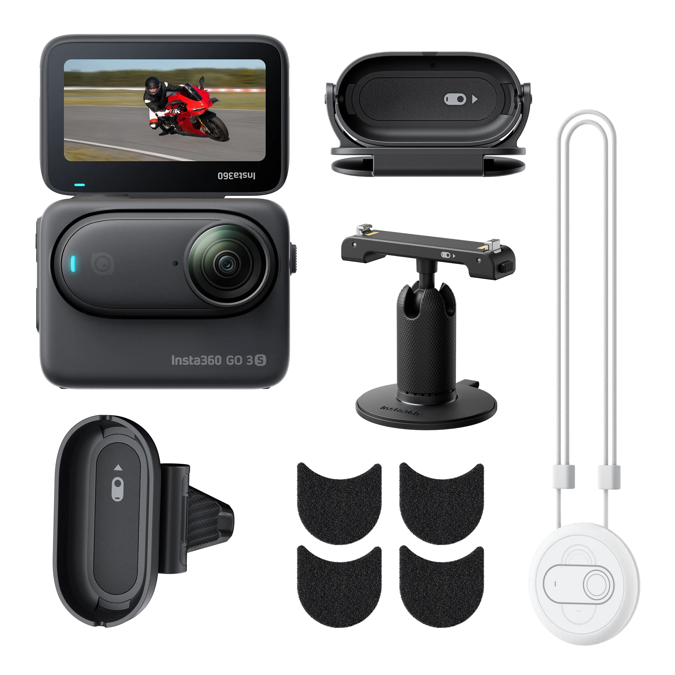 INSTA360 GO 3S 128GB 4K ACTION CAMERA BUNDLE WITH IN-HELMET & POV MOUNTS - CINSAATA