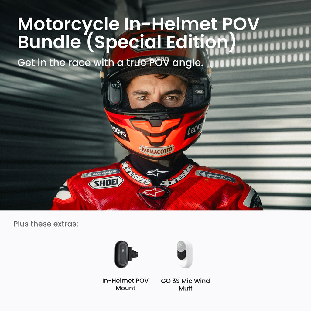 INSTA360 GO 3S 128GB 4K ACTION CAMERA BUNDLE WITH IN-HELMET & POV MOUNTS - CINSAATA