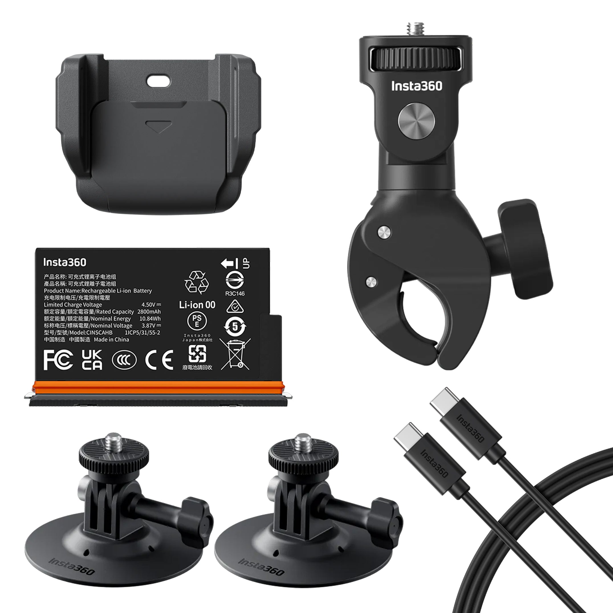 INSTA360 X6 8K 360° ACTION CAMERA MOTORCYCLE BUNDLE WITH CLAMP SELFIE STICK & XTREME BATTERY - CINSABXA