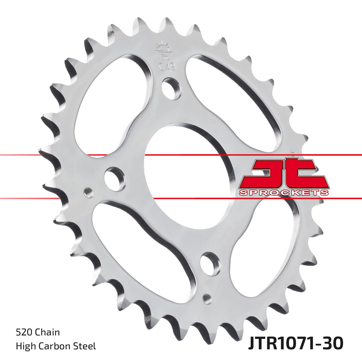 REAR SPROCKET JTR1071.30 JT SILVER, JT STEEL 520 KYMCO 50/150