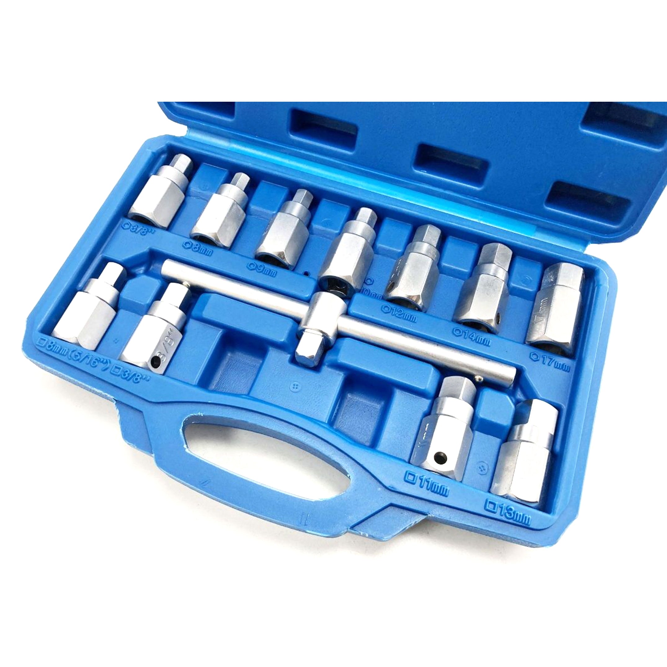 DRAIN PLUG KEY SET 12pc HEX AND SQUARE BITS - TOOLZONE KDPAU401