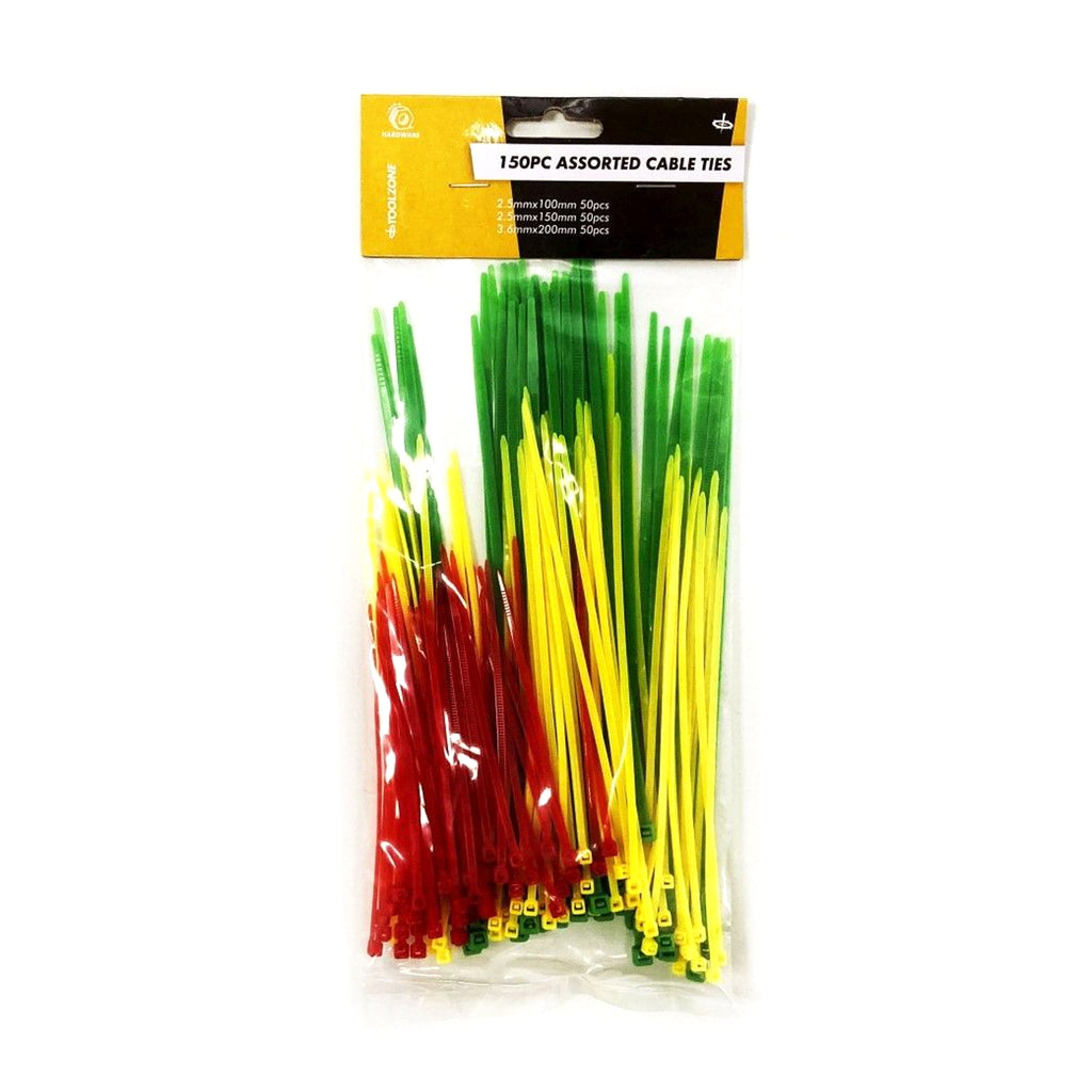 CABLE ZIP TIES ASSORTED 150PC 2.5mm x 100mm 2.5mm x 150mm 3.6mm x 200mm - TOOLZONE KDPEL077