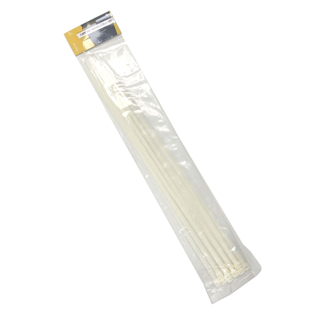 CABLE ZIP TIES 15PC 20 WHITE 7mm WIDE NYLON 66 - TOOLZONE KDPEL080