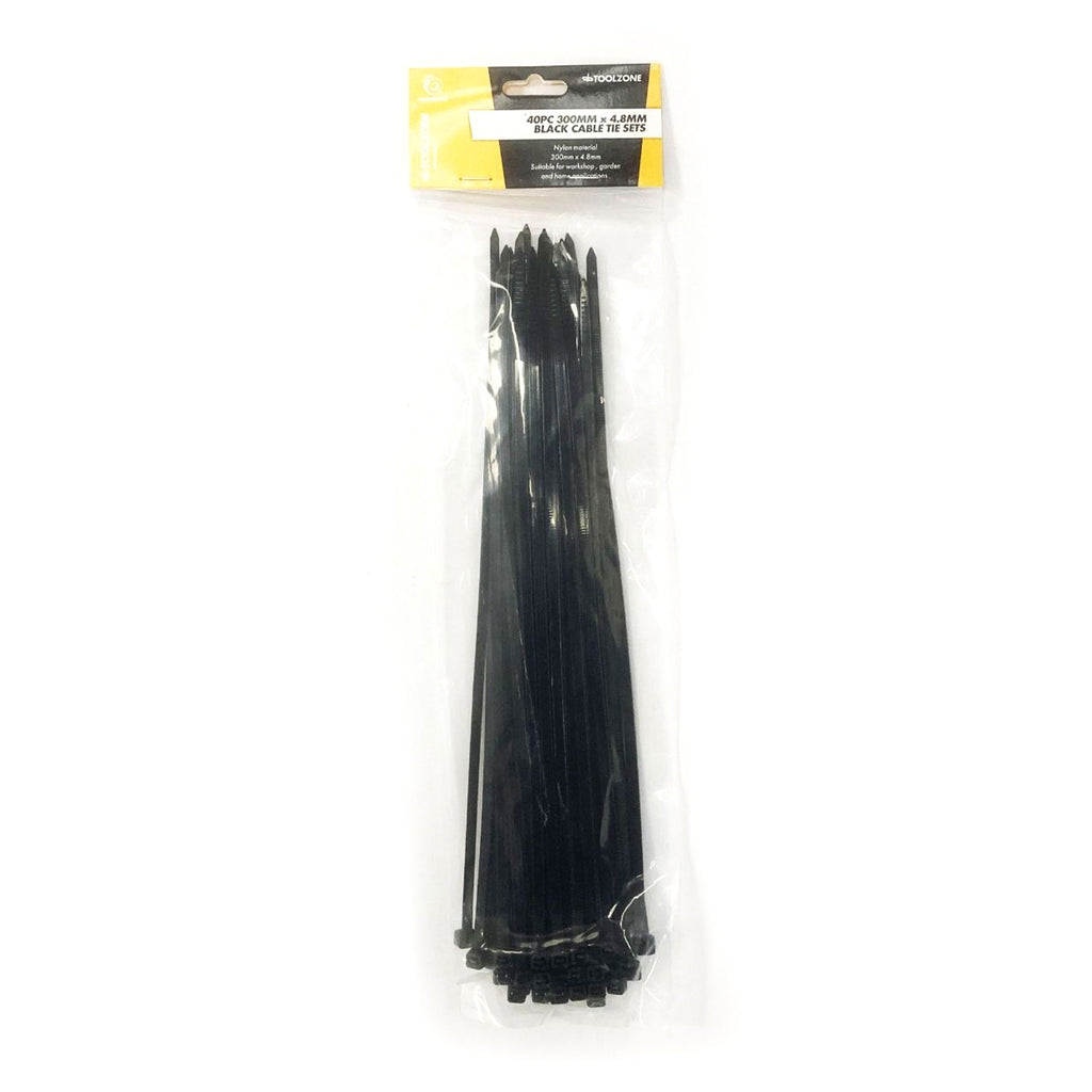 CABLE ZIP TIES 40PC 12 BLACK 4.8mm WIDE NYLON 40 - TOOLZONE KDPEL128