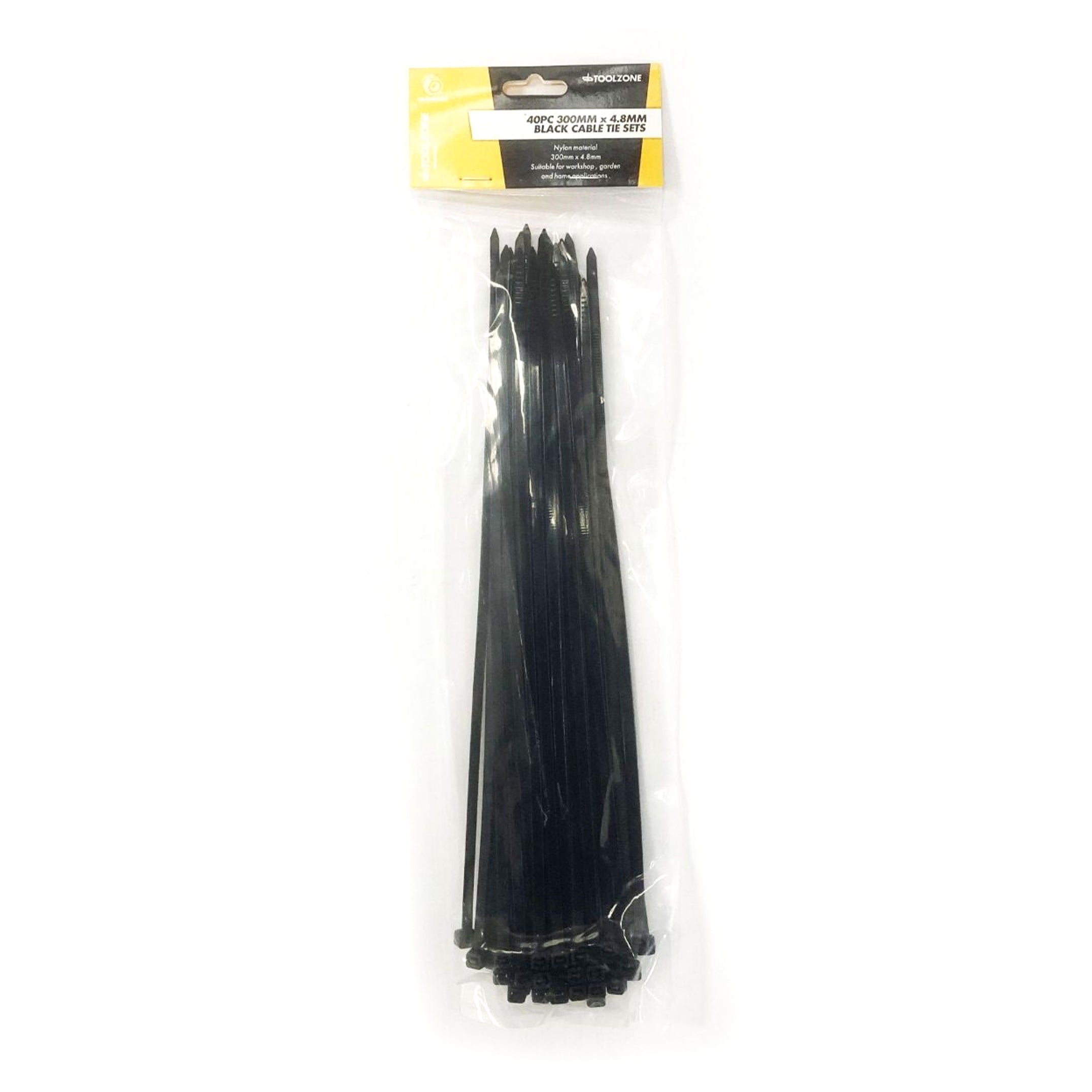 CABLE ZIP TIES 40PC 12 BLACK 4.8mm WIDE NYLON 40 - TOOLZONE KDPEL128
