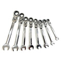 FLEX RATCHET COMBINATION WRENCH SET 8pc METRIC CHROME VANADIUM POLISHED FINISH - TOOLZONE KDPSP128