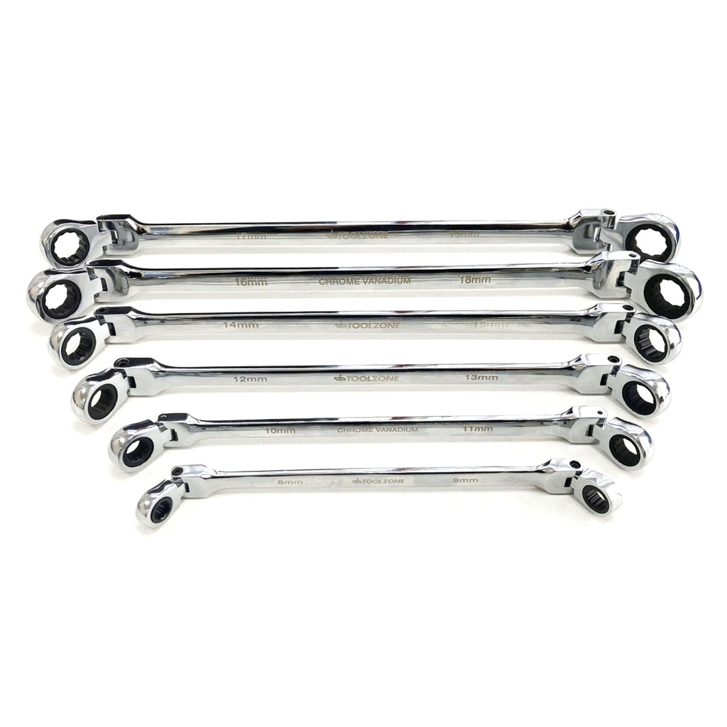 FLEXI RATCHET SPANNER SET 10pc 8-19mm DROP FORGED MIRROR POLISH - TOOLZONE KDPSP198