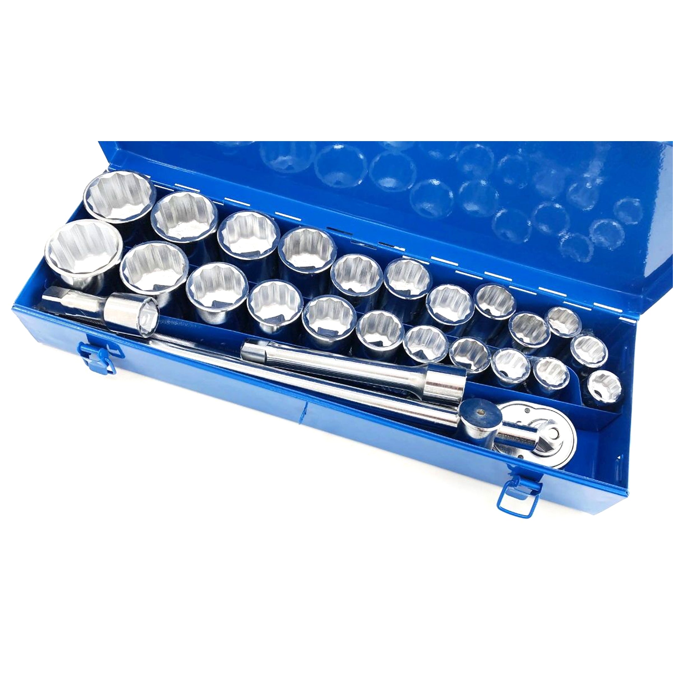 SOCKET SET 27 PIECES 3/4 DRIVE METRIC AND AF 12 POINT IN METAL CASE - TOOLZONE KDPSS259