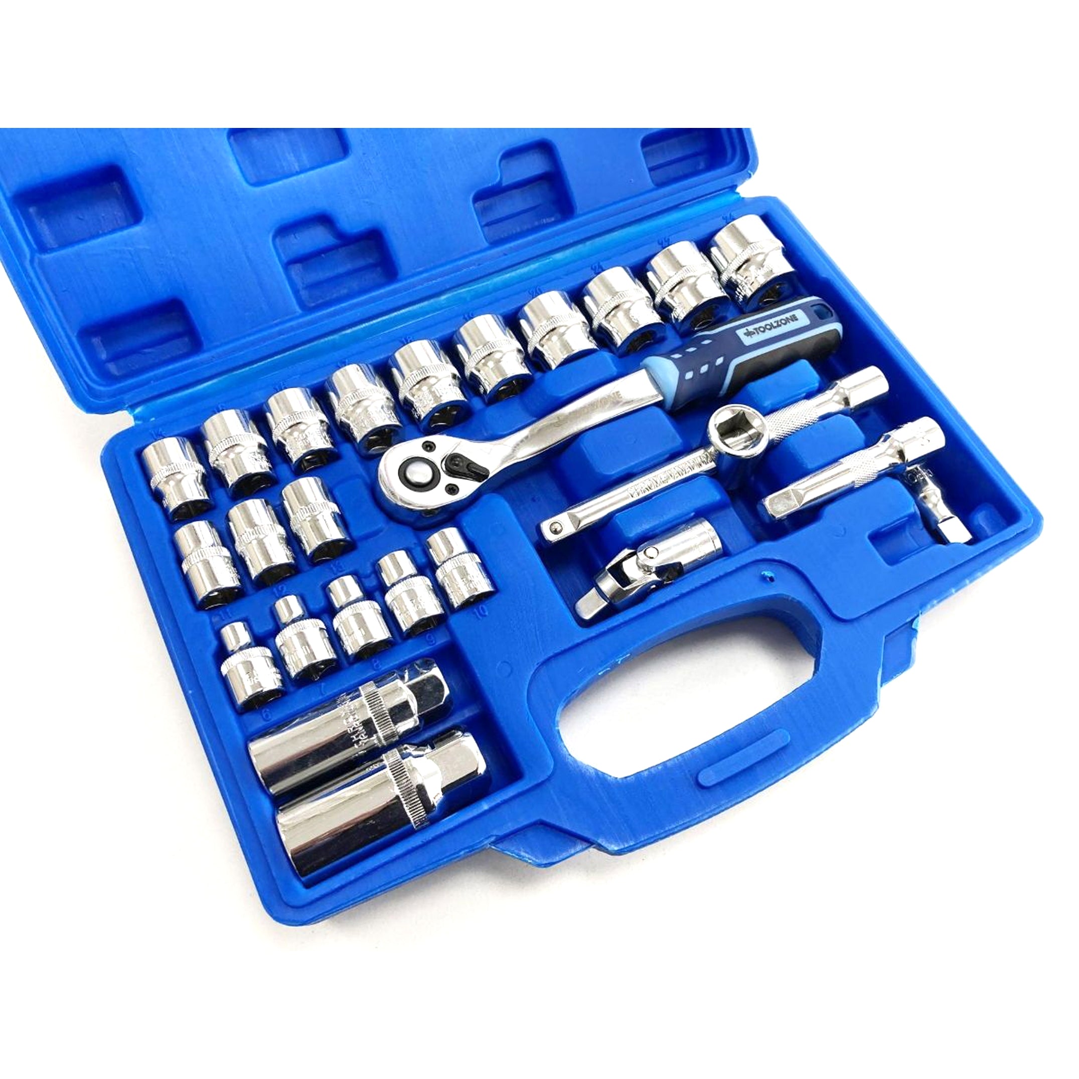 SOCKET SET 26 PIECES 3/8 DRIVE 6mm-24mm MIRROR POLISH CRV IN CASE - TOOLZONE KDPSS260