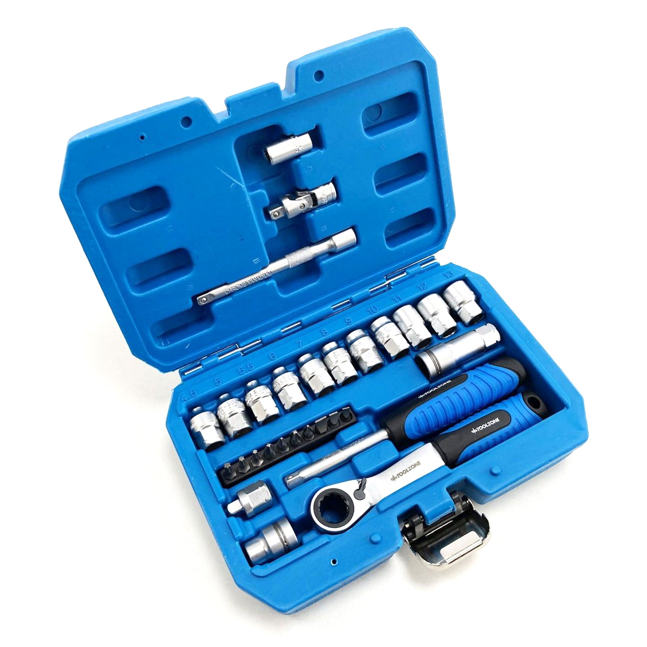 GO THROUGH SOCKET SET 29 PIECES 1/4 DRIVE WITH BITS IN STORAGE CASE - TOOLZONE KDPSS261